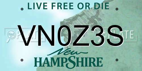 VN0Z3S New Hampshire License Plate