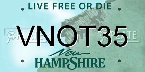 VNOT35 New Hampshire License Plate