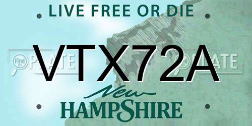 VTX72A New Hampshire License Plate