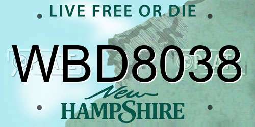 WBD8038 New Hampshire License Plate