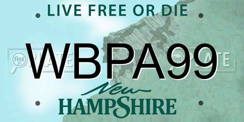 WBPA99 New Hampshire License Plate
