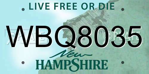 WBQ8035 New Hampshire License Plate