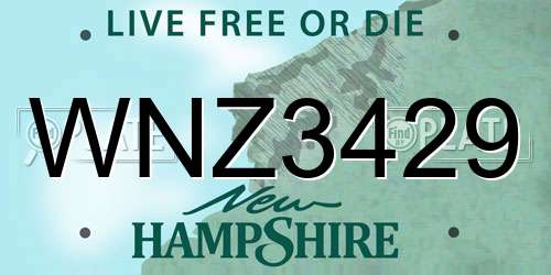 WNZ3429 New Hampshire License Plate