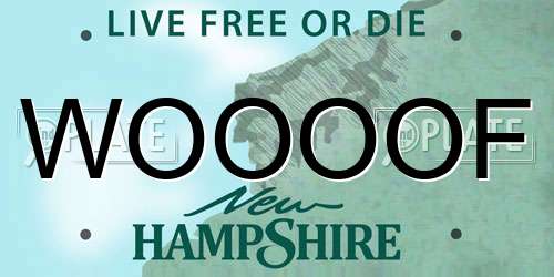 WOOOOF New Hampshire License Plate
