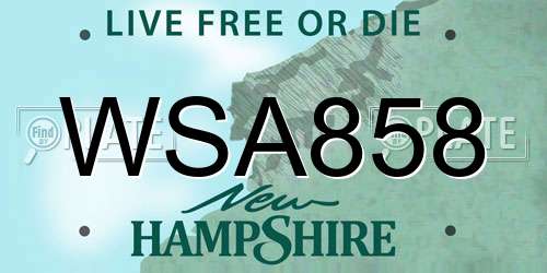 WSA858 New Hampshire License Plate