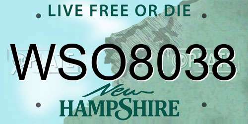 WSO8038 New Hampshire License Plate