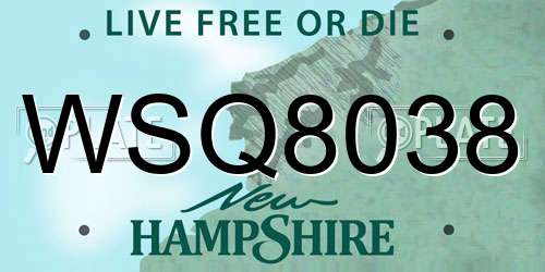 WSQ8038 New Hampshire License Plate