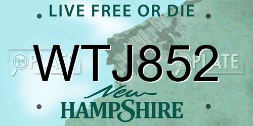 WTJ852 New Hampshire License Plate