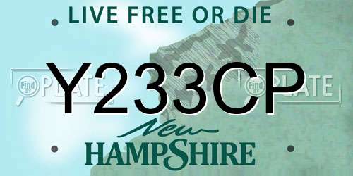 Y233CP New Hampshire License Plate