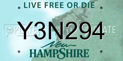 Y3N294 New Hampshire License Plate