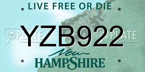 YZB922 New Hampshire License Plate