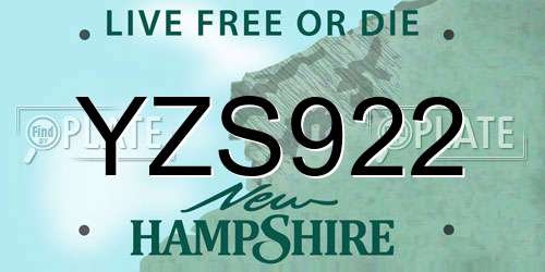 YZS922 New Hampshire License Plate