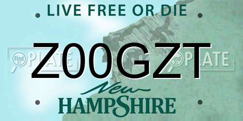 Z00GZT New Hampshire License Plate