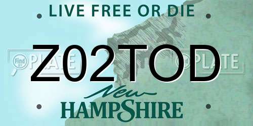 Z02TOD New Hampshire License Plate