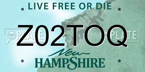 Z02TOQ New Hampshire License Plate