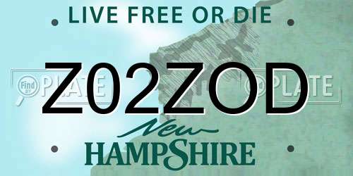 Z02ZOD New Hampshire License Plate