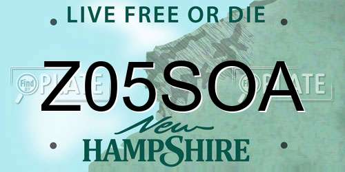 Z05SOA New Hampshire License Plate