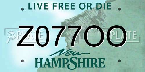Z077OO New Hampshire License Plate