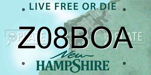 Z08BOA New Hampshire License Plate