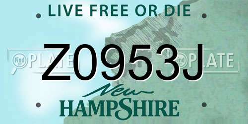 Z0953J New Hampshire License Plate