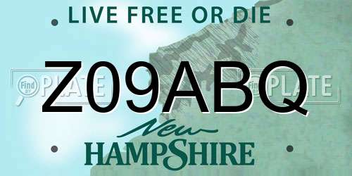 Z09ABQ New Hampshire License Plate