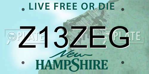 Z13ZEG New Hampshire License Plate