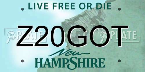 Z20GOT New Hampshire License Plate