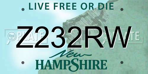 Z232RW New Hampshire License Plate