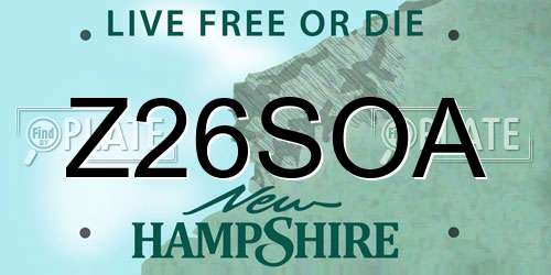 Z26SOA New Hampshire License Plate
