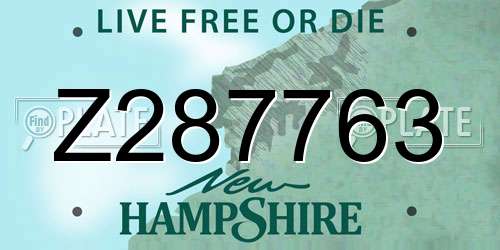 Z287763 New Hampshire License Plate