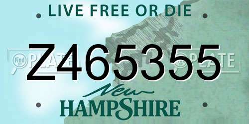 Z465355 New Hampshire License Plate