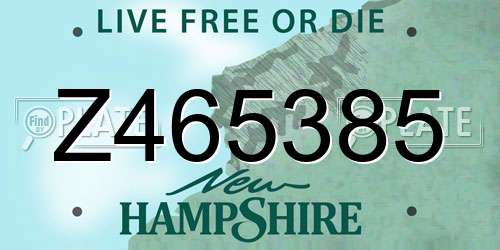 Z465385 New Hampshire License Plate