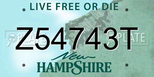 Z54743T New Hampshire License Plate