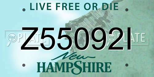 Z55092I New Hampshire License Plate