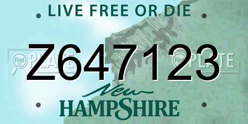 Z647123 New Hampshire License Plate
