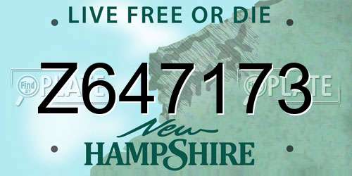 Z647173 New Hampshire License Plate