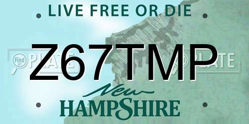 Z67TMP New Hampshire License Plate