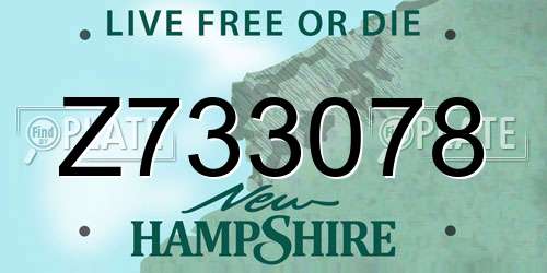 Z733078 New Hampshire License Plate