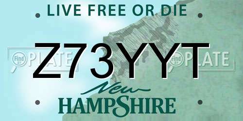 Z73YYT New Hampshire License Plate