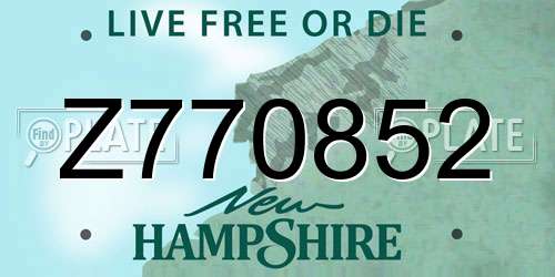 Z770852 New Hampshire License Plate