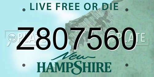 Z807560 New Hampshire License Plate