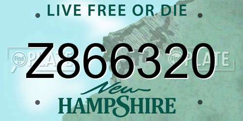 Z866320 New Hampshire License Plate