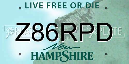 Z86RPD New Hampshire License Plate