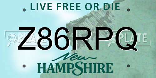 Z86RPQ New Hampshire License Plate