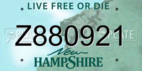 Z880921 New Hampshire License Plate