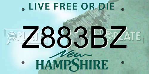 Z883BZ New Hampshire License Plate