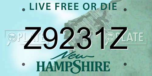 Z9231Z New Hampshire License Plate