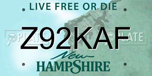 Z92KAF New Hampshire License Plate