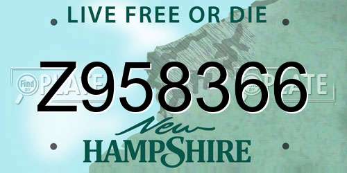 Z958366 New Hampshire License Plate