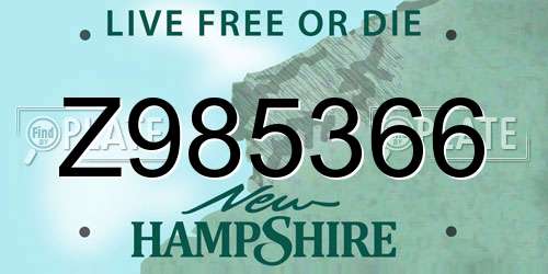 Z985366 New Hampshire License Plate